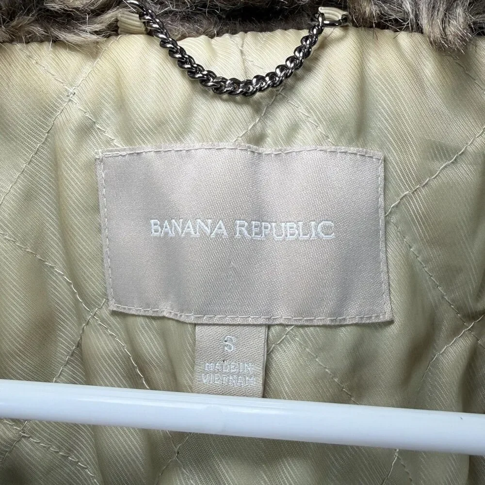 Banana Republic Faux Fur Vest Womens Size Small Brown Quilted Insulated Lining